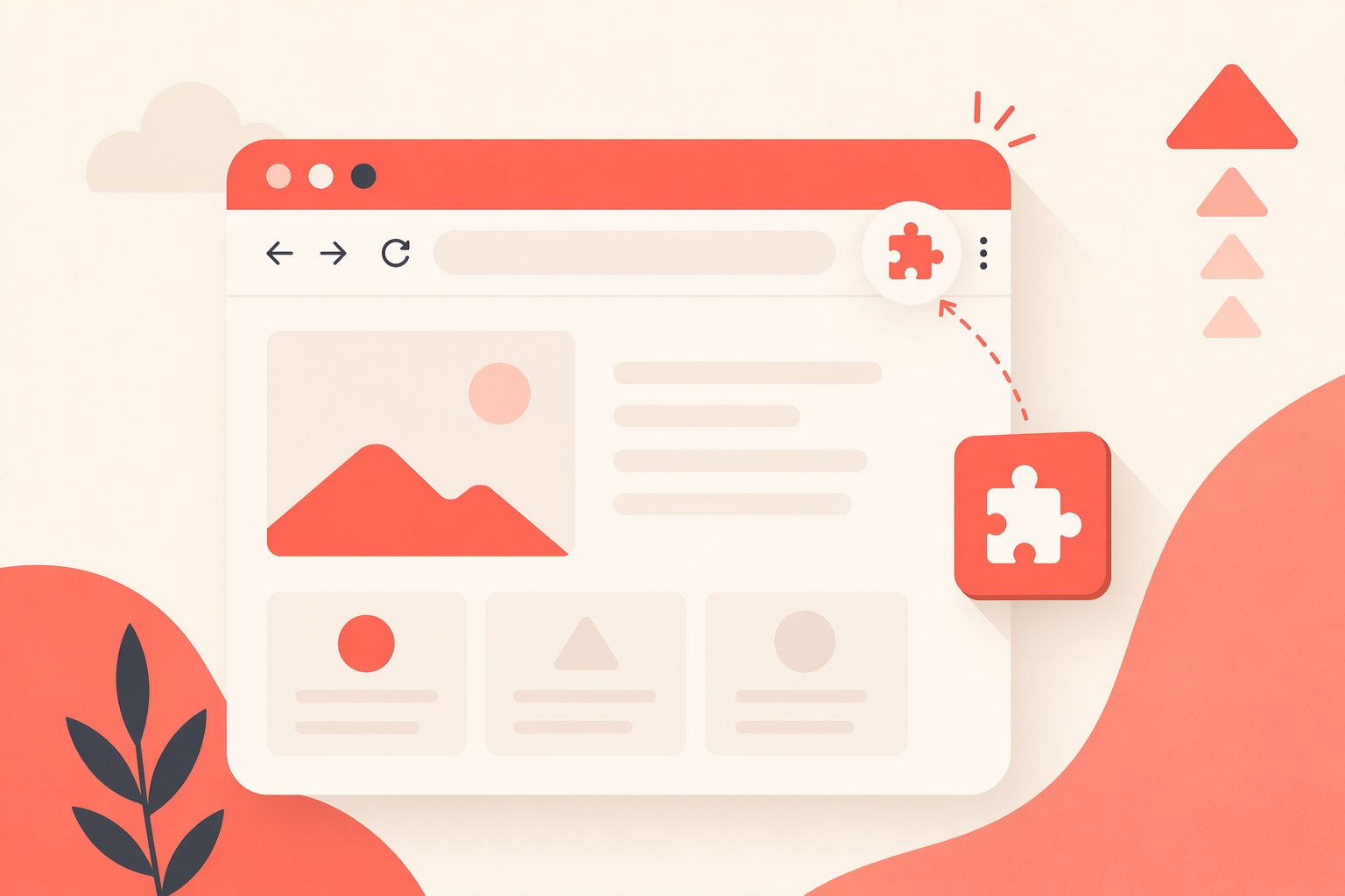 A browser window with a puzzle-piece extension snapping in
