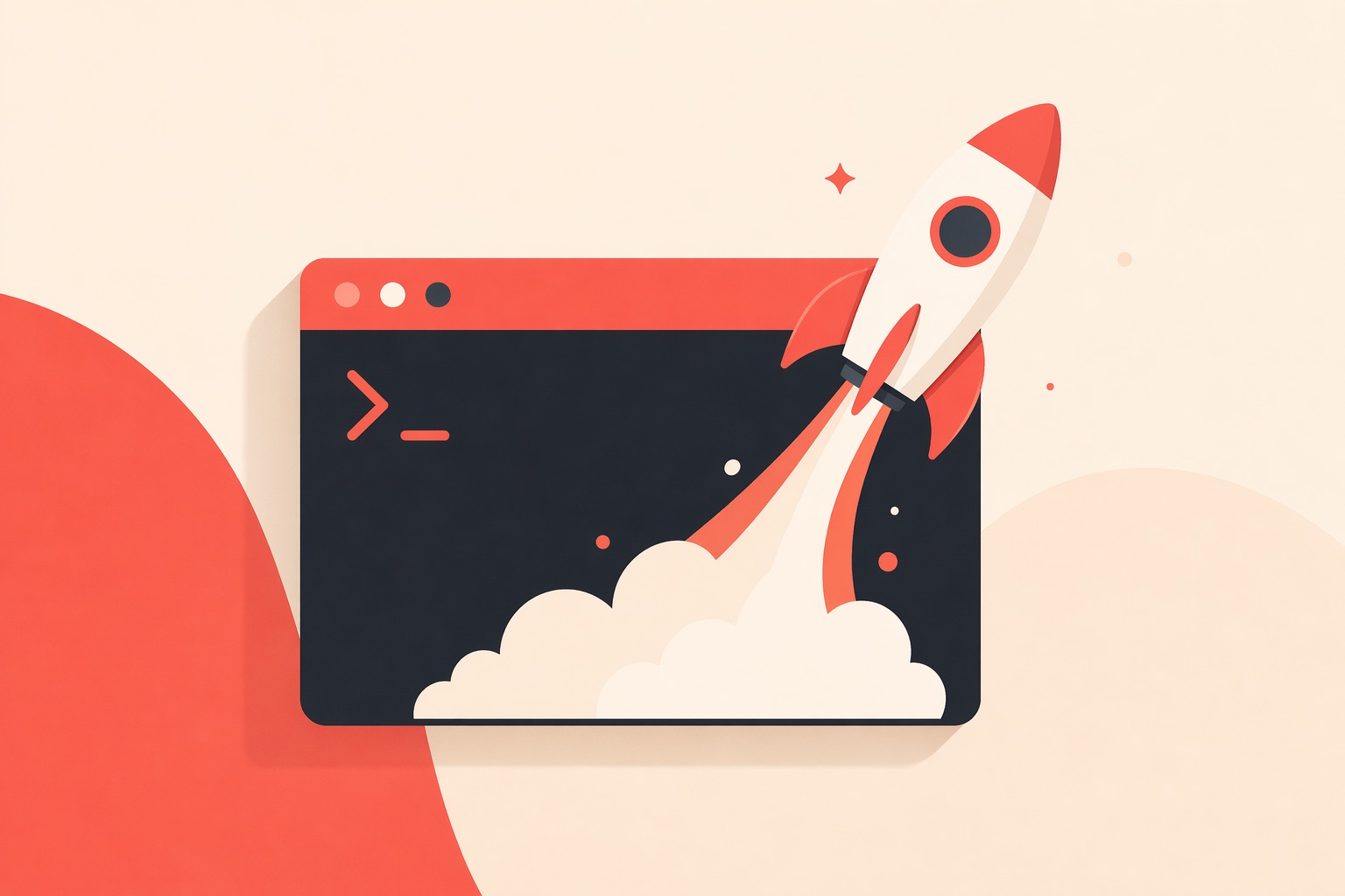 A code terminal window with a rocket emerging