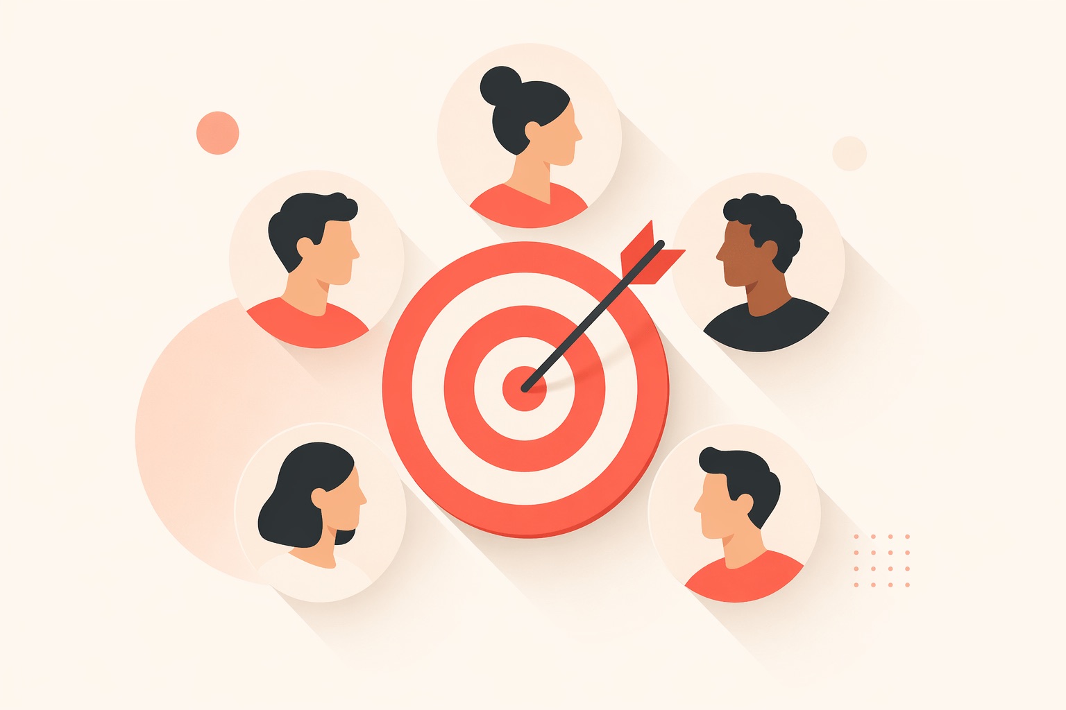 A bullseye target with a tight cluster of similar avatars